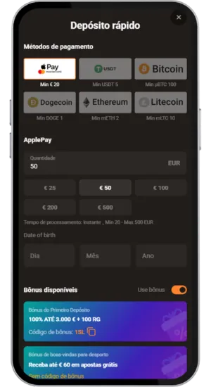 Deposite e receba o bónus