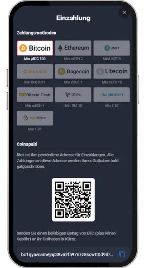 Einzahlen und Bonus erhalten