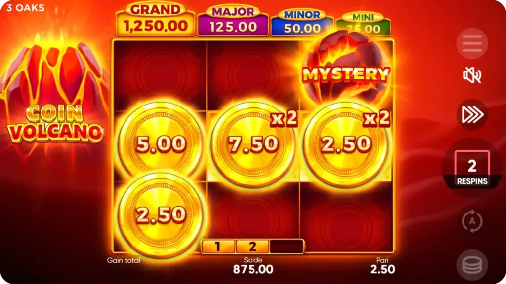 Fonction multiplicatrice du volcan Coin Volcano