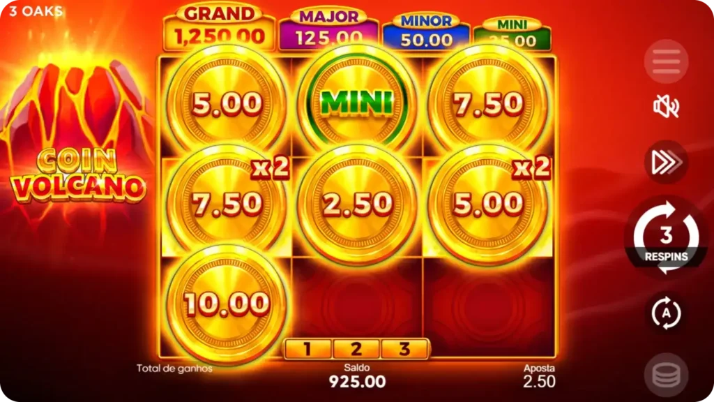 Função multiplicadora do vulcão Coin Volcano