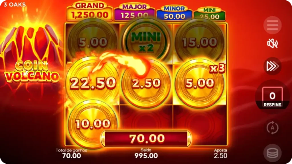 Prémios em moedas Coin Volcano Jackpot