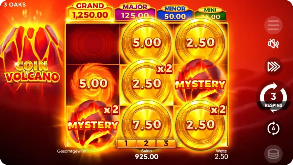 Vulkan-Multiplikatorfunktion Coin Volcano